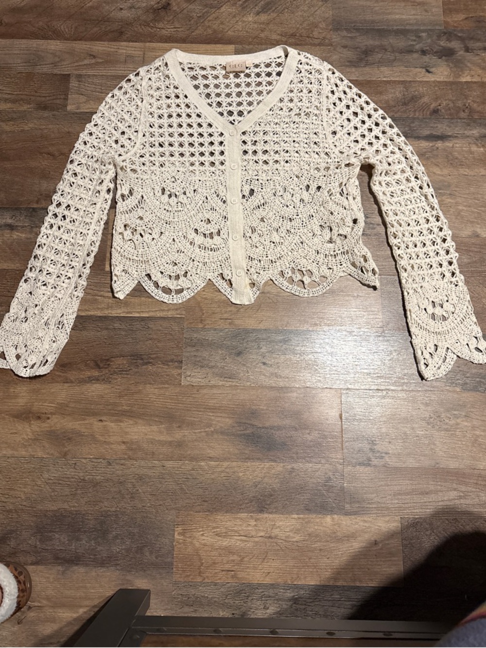 LG Cream Crochet Openwork Top